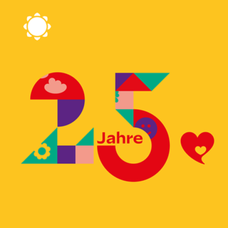 Bunte 25 auf gelbem Hintergrund