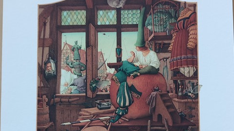 Kunstdruck "Schneiderlein auf dem Apfel"